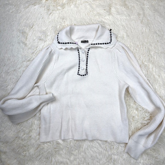 wild fable Sweaters - NWT Wild Fable Sweater Women Small Off White Ribbed Puff Sleeve Coquette